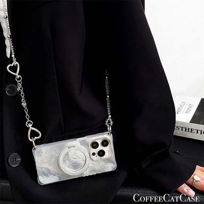 高级感冰川360度旋转支点壳17适用于苹果16Pro手机壳斜挎可背华为mate70爱心链条小米15ultra支架magic7挂绳