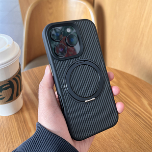 支点壳适用于苹果17promax手机壳360旋转支架iPhone16promax保护套磁吸15防摔凯夫拉碳纤维纹14简约高级感Q套