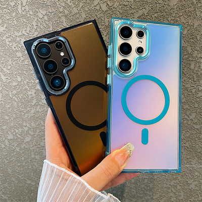 炫彩渐变色适用于三星s24ultra手机壳磁吸S26+磨砂Galaxys24带手绳s25ultra透明S25金属镜头框S24个性s23ultr