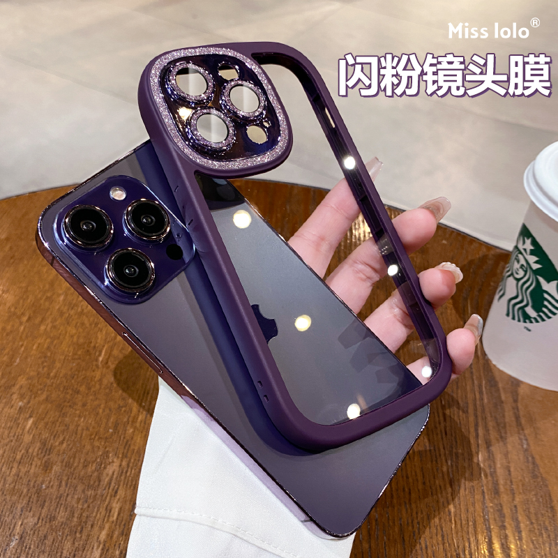 闪粉自带镜头膜适用苹果15手机壳2023新款女iPhone13高级感14promax全包防摔硅胶透明14pro小众高档奢华网红