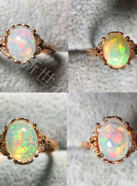 白金玫瑰欧泊镀包邮S925纯银指环