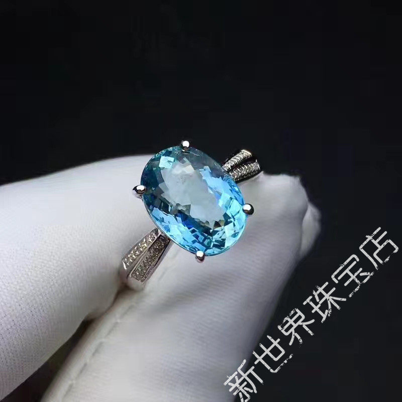 爆闪瑞士蓝托帕石戒指925纯银镀18K白金玫瑰金指环简约食指戒指女