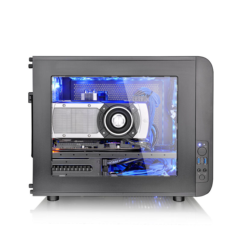 新品Tt（Thermaltake）CoreV21黑色机箱水冷电脑主机（卧式标配20