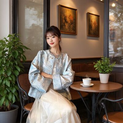 三吉同款3/7【灵泽】定制绳绣珠绣人丝式翻袖外套