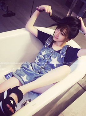 洋气新店特 特殊工艺特减龄好版型背带牛仔裤K591^@^