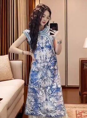 三吉【凝妆】新中式国风连衣裙子2025新款重工绣花背心旗袍裙