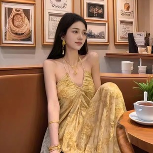 外套雪纺挂脖中长款 国风新中式 连衣裙女 春和凤仪