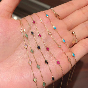 日系Dreamy梦想成真925纯银天然多色彩宝菱形手链绿松石欧泊手链