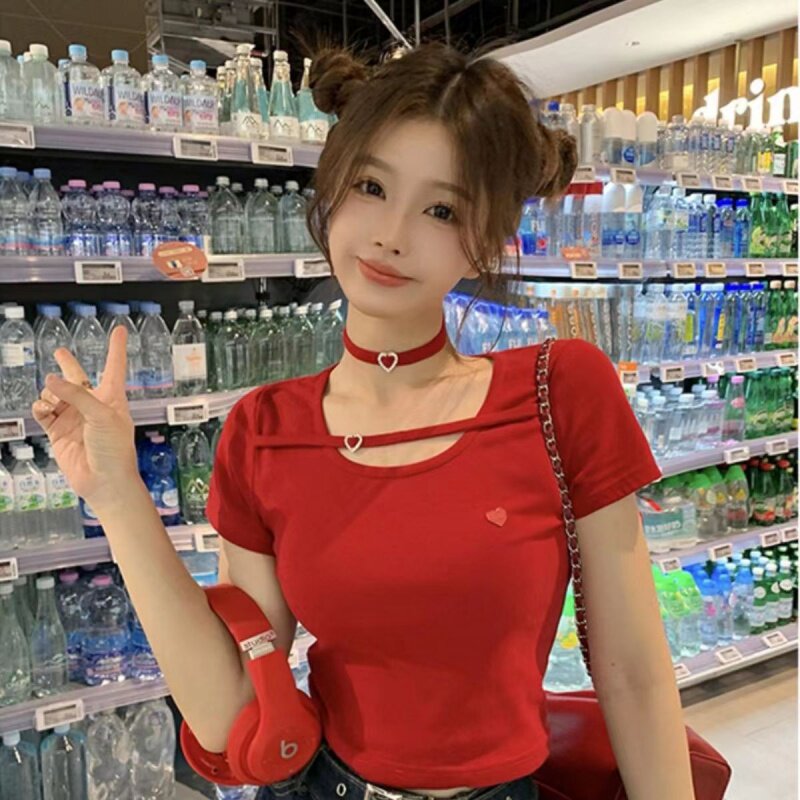 黑色酒红爱心丝绒choker少女项圈