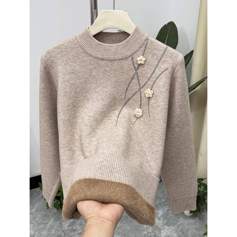 加绒妈妈冬装时尚加厚打底衫女