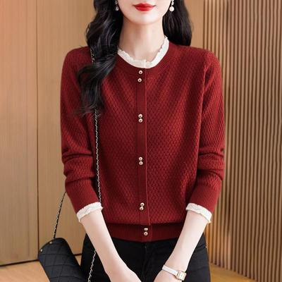 秋季高端洋气蕾丝边假两件毛衣