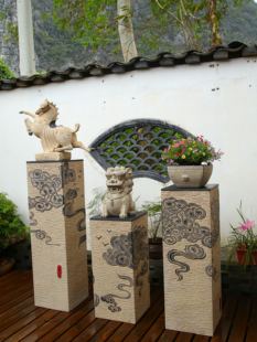 中式 饰工艺品落地摆件玄关禅意祥云展示柱茶室花盆底座 客厅家居装