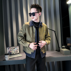 绿色314B-2-JK102-118控158秋季新款假两件外套男简约潮流夹克图片