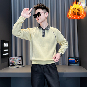 黑首314B-2-MY105-P78控108冬季新款加绒毛衣男圆领针织衫图片