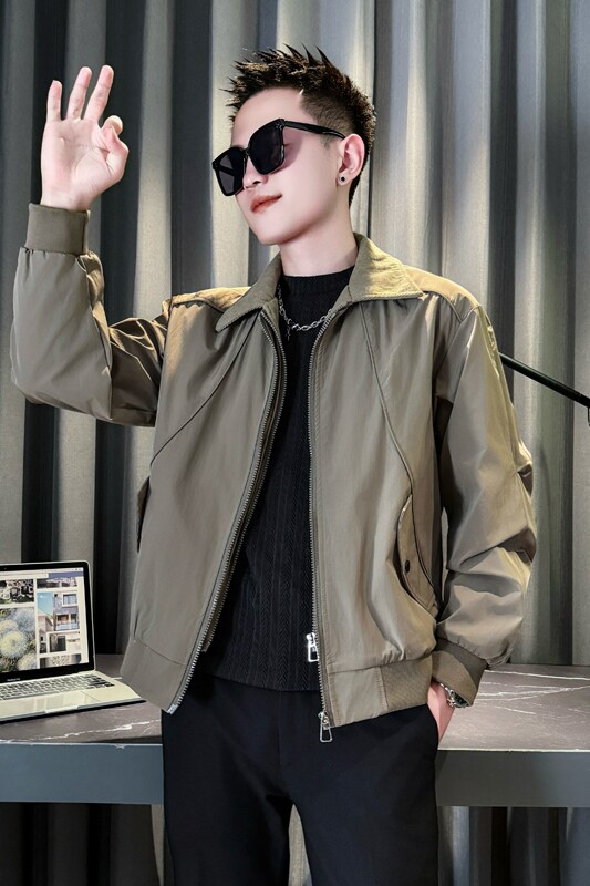 黑色314B-2-JK105-98控138秋季新款翻领外套男简约潮流夹克图片