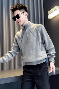 咖首314B-2-MY87-P78控108冬季新款毛衣男半高领拉链针织衫图片
