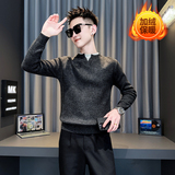 深灰首314B-2-MY108-P88控18冬季新款加绒毛衣男圆领针织衫，男装针织衫/毛衣，星座314B-2