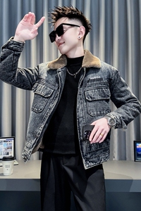黑首314B-2-F12-P148控198冬款加厚牛仔棉衣男休闲棉服外套图片