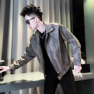 灰首314B-2-PY01-P128控168秋季新款店主风潮男夹克皮衣外套图片