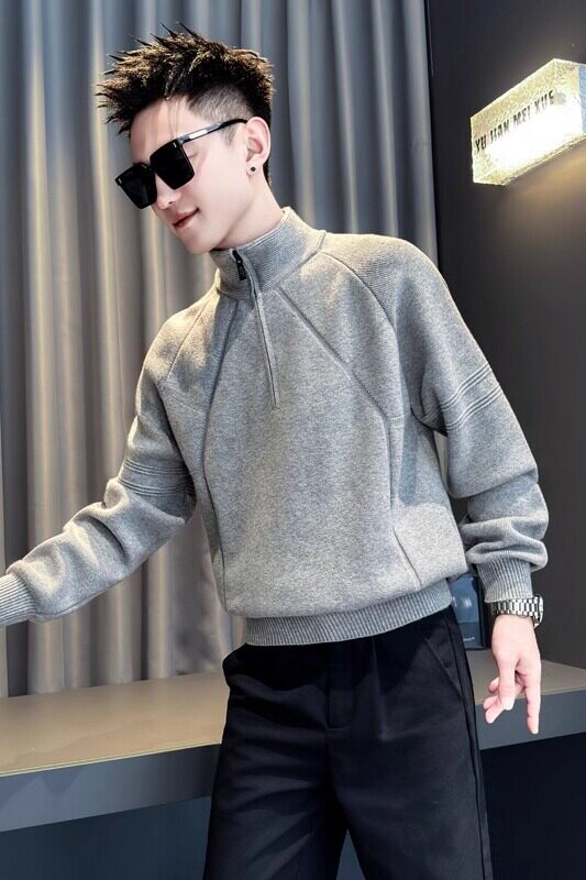 浅灰首314B-2-MY87-P78控108冬季新款毛衣男半高领拉链针织衫,男装针织衫/毛衣,星座314B-2