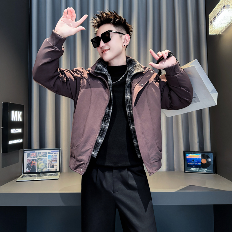 紫咖首314B-2-M53-P138控178冬款加厚假两件棉衣男休闲外套修身，男装棉衣，星座314B-2