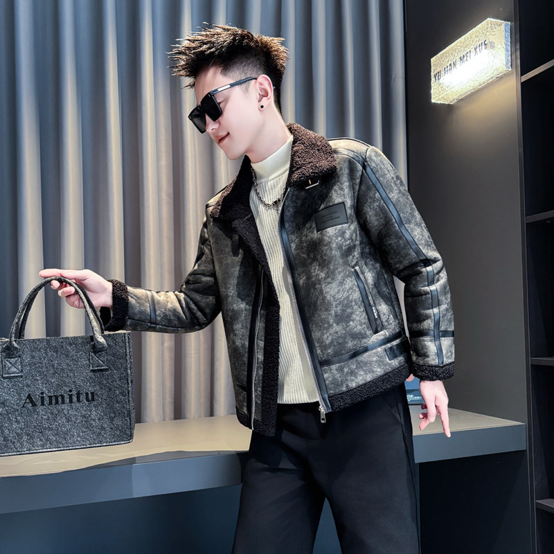 黑首314B-2-F21-P138控178冬季新翻领加绒皮毛一体外套棉衣男，男装棉衣，星座314B-2