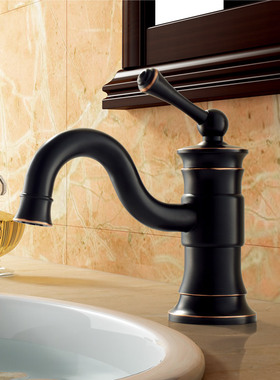 全铜黑色仿古ORB黑镍冷热面盆龙头台下盆洗手间欧式龙头