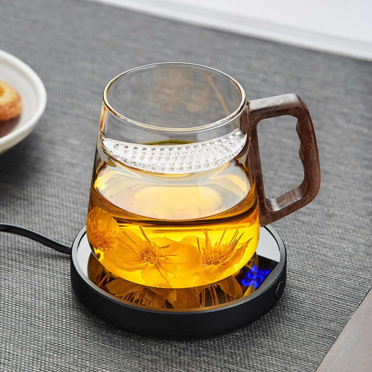 月牙玻璃杯带把手茶水分离耐高温高硼硅家用办公带盖透明泡茶杯子,餐饮具,玻璃杯,淘宝优惠券,粉丝福利购,淘宝优惠卷