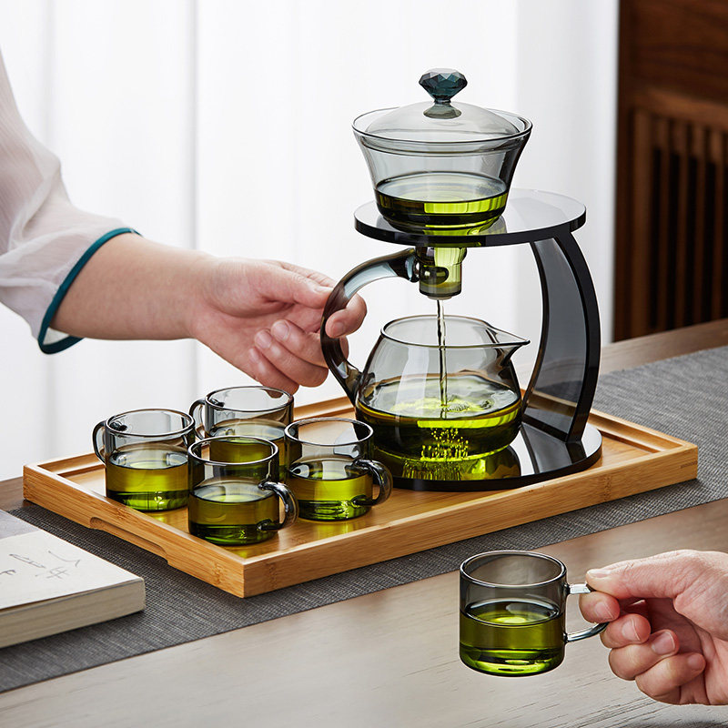 绿昌明全玻璃网红泡茶器家用懒人自动冲茶器创意磁吸出水功夫茶具
