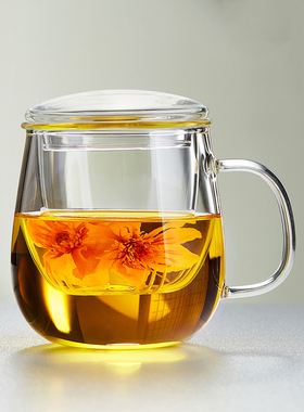 绿昌明玻璃泡茶杯耐高温家用男女喝水杯子办公室茶水分离花茶杯子