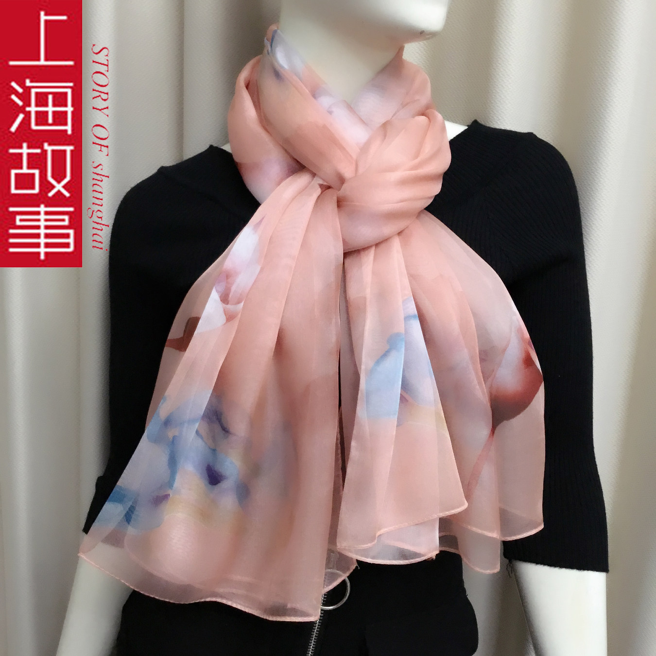 上海故事真丝丝巾女桑蚕丝薄款长方形淡粉色民族风披肩高端送礼,服饰配件/皮带/帽子/围巾,围巾/丝巾/披肩,淘宝优惠券,粉丝福利购,淘宝优惠卷