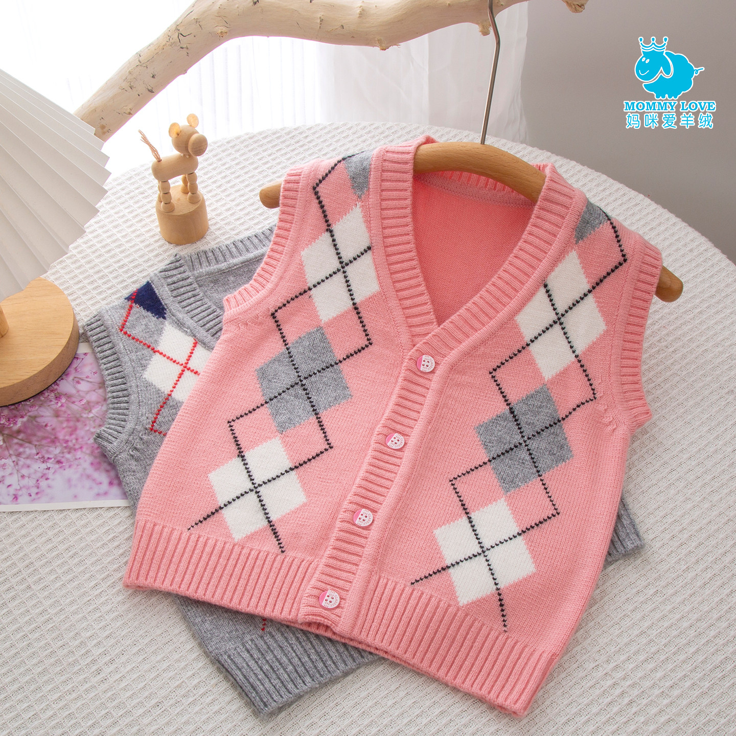 儿童背心男童羊绒衫宝宝坎肩针织衫厚羊毛衫开衫儿童毛衣女童马甲