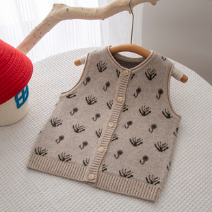 男童马甲羊绒衫儿童背心女童毛衣开衫加厚100%纯山羊绒宝宝羊毛衫