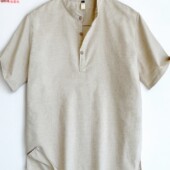 棉麻T恤男款 Polo衫 夏季 立领亚麻短袖 亨利领麻料上衣男士 高端中式