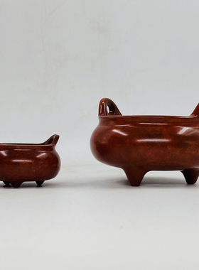 朱炳仁铜 三足炉 桥耳铜香炉 客厅桌面黄铜家居饰品摆件冲耳扁炉