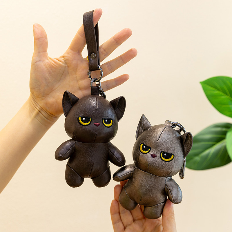 可爱皮革小猫公仔毛绒玩具挂件小拽猫玩偶背包挂饰钥匙扣女生礼物
