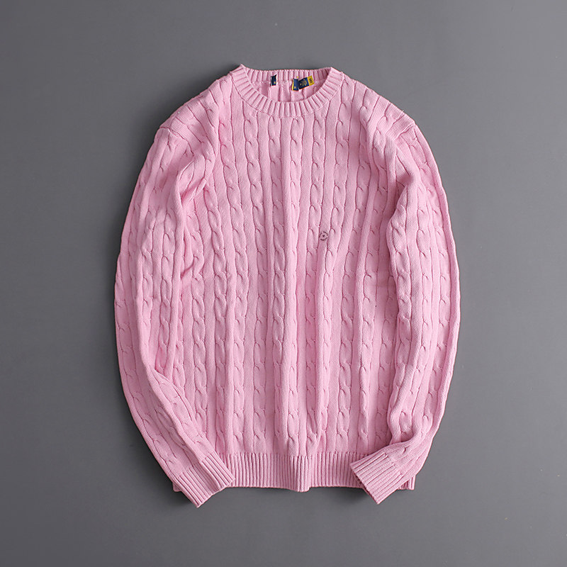 10色新款男女同款长袖圆领麻花毛衣宽松毛线针织衫