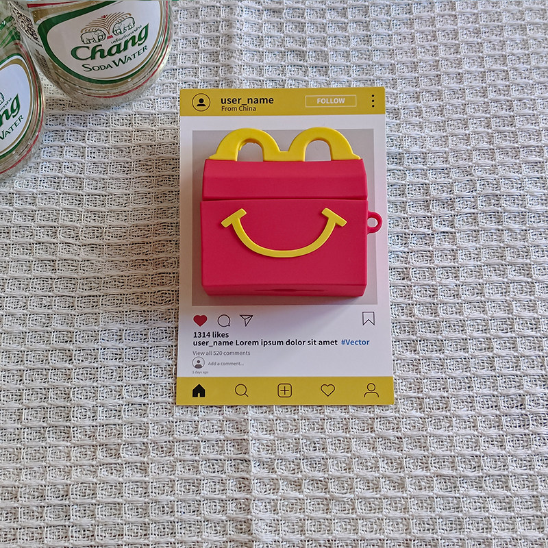 创意麦当劳手提袋耳机壳适用Airpods4耳机保护套pro3/2苹果耳机套简约薯条鸡块创意配件耳机套笑脸1/2代麦条