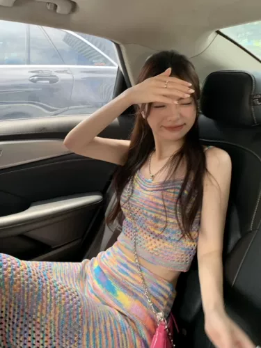 Летний сексуальный радужный трикотажный комплект, в корейском стиле, эффект подтяжки