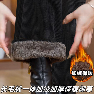 福利款条绒阔腿裤百搭保暖棉裤女