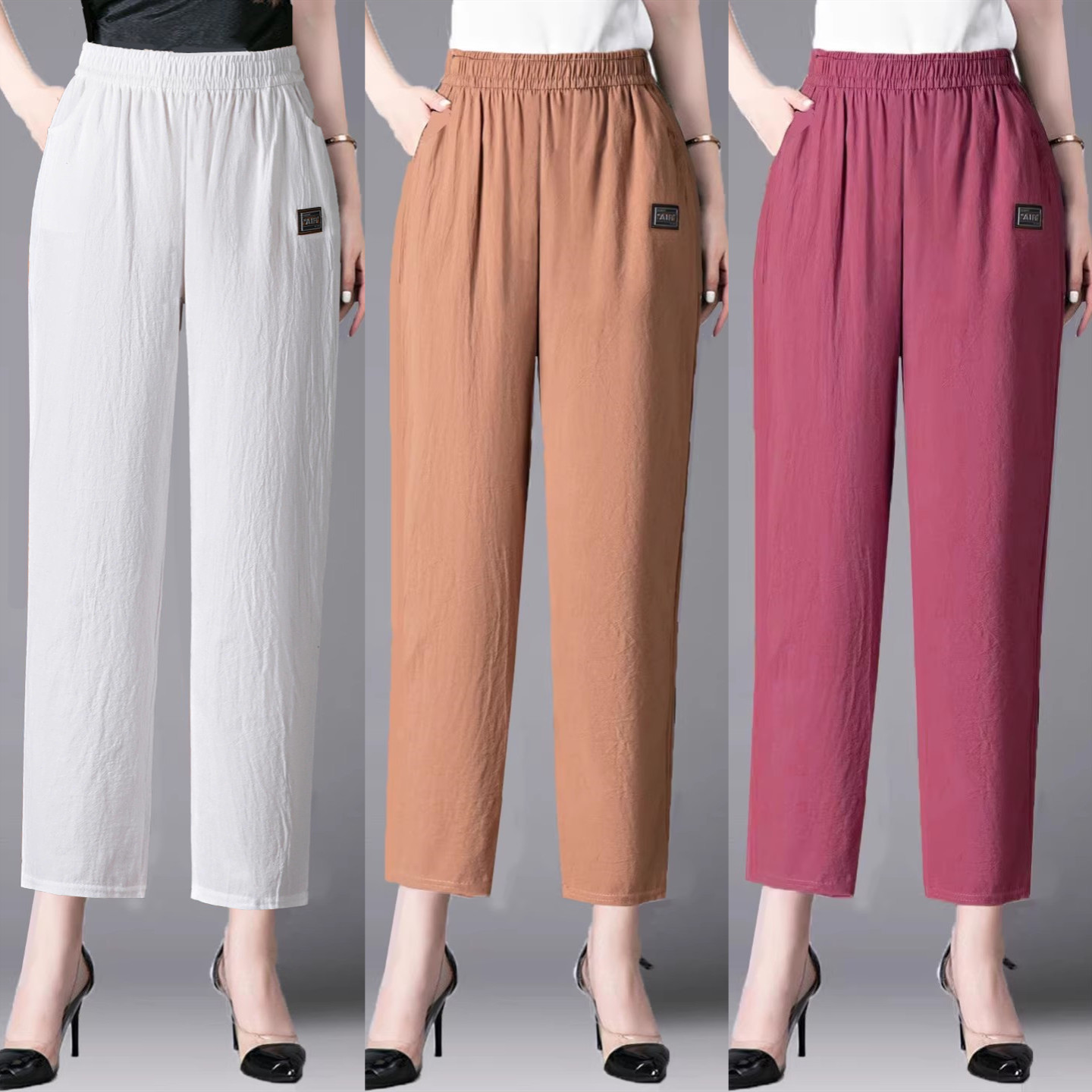 福利款棉麻九分哈伦裤妈妈休闲裤