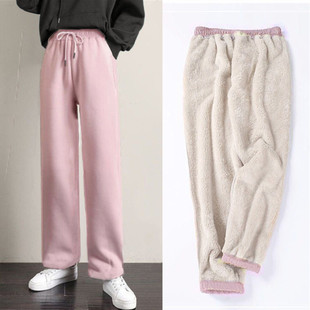 女加厚2024新款 学生休闲直筒长裤 加绒裤 卫裤 子女冬大码 羊羔运动裤