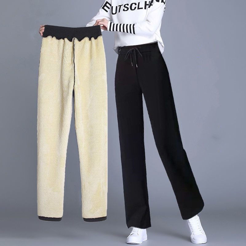 松紧腰羊羔绒运动裤宽松