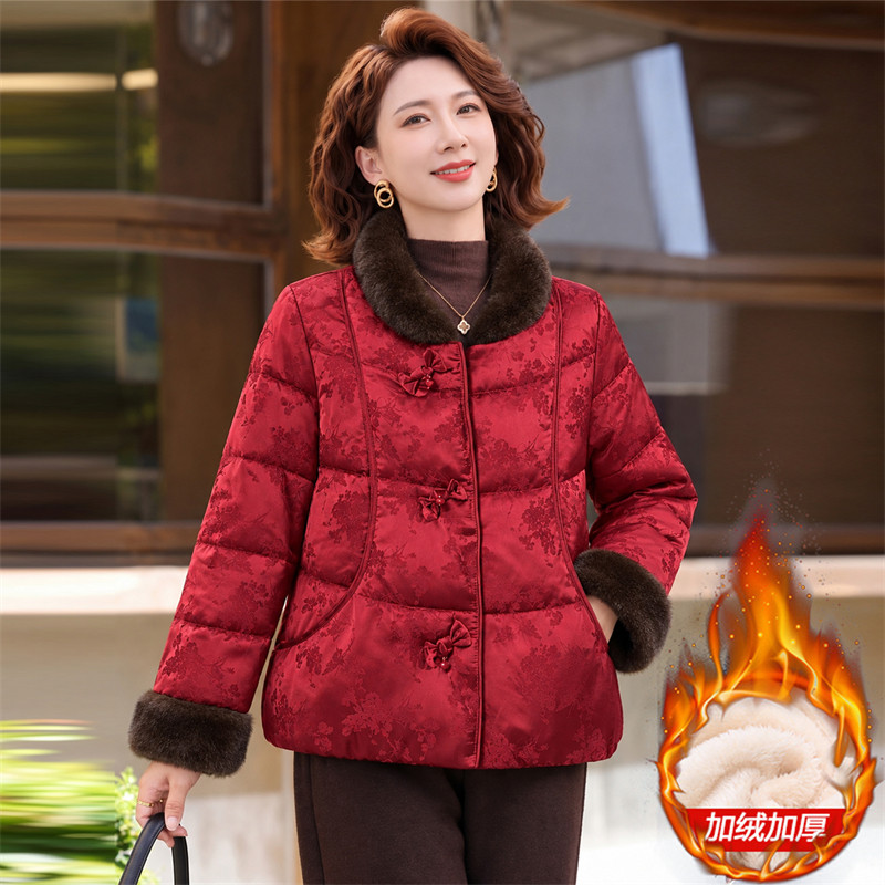 新中式本命年红加绒加厚棉服妈妈