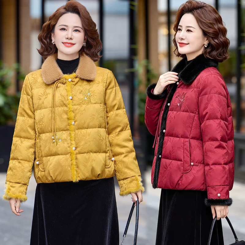 秋冬加厚国风毛领妈妈棉服外套