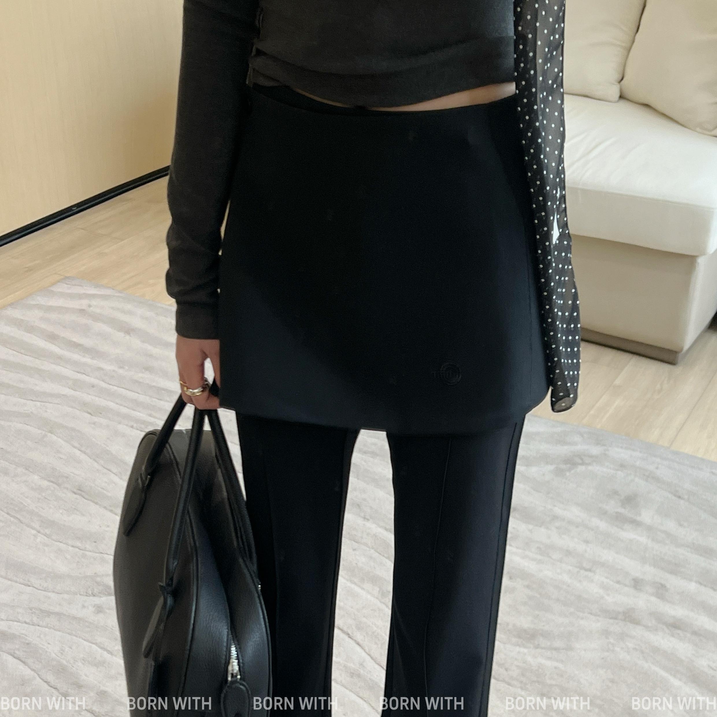 bornwith屁帘微喇裤子可拆卸设计感两件裙裤女喇叭裤修身西装长裤
