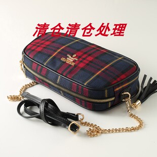 冰燕儿格子款斜挎小包包时尚魅力女包织布小铁链卡哇伊包