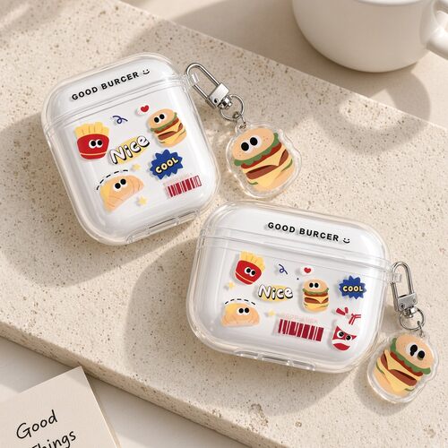 轻薄保护透明软壳薯条汉堡耳机壳适用airpods1/2/3/4/pro/pro2/pro3苹果AirPods保护套无线耳机套全包保护