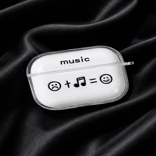适用AirPods1/2/3/4/Pro/Pro2/Pro3苹果耳机保护套音乐笑脸图案透明TPU软壳防摔防尘无线充电保护壳创意潮流
