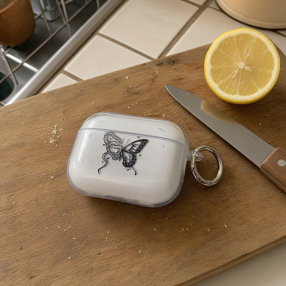 全包防护全包保护蝴蝶蛇纹耳机壳适用airpods1/2/3/4/pro/pro2/pro3苹果AirPods保护套防刮保护潮流耐磨